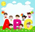 Cartoon children with ABC letters, School kids with ABC, children with ABC letters, background Vector Illustration. Royalty Free Stock Photo
