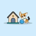 Little dog on cage with ball vector Royalty Free Stock Photo