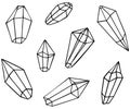 Set of eight black and white magic crystals. Isolated crystallographic clip art for coloring book, esoteric and geological design. Royalty Free Stock Photo