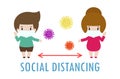 Social Distancing, boy and girl keeping distance for infection risk and disease coronavirus prevention, Health care concept