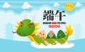 Happy Dragon boat Race festival with rice dumpling, cute character design Chinese Dragon boat festival on background greeting card