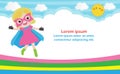 Superhero kid on background,Template for advertising brochure,your text ,Cute little Superhero Children`s, Kids and frame