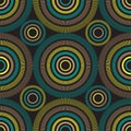 Seamless African Line Circles in teal, brown and yellow
