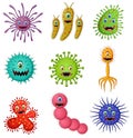 Set of virus cartoon germ character isolated white background Royalty Free Stock Photo