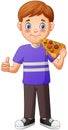 Cartoon boy eating pizza.