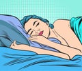 The woman is sleeping.Pop art retro illustration comic style vector.