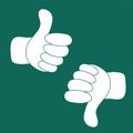 Thumbs up and thumbs down vector on green background