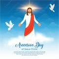 Happy Ascension Day of Jesus Christ with pigeon, cloud and blue sky