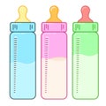 Feeding bottle set. vector set. Vector illustration. Feeding kit. Milk bottles. For babies. Feeding bottle icon Royalty Free Stock Photo