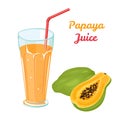 Fresh Papaya Juice in Glass Cup Isolated on White Background. Vector illustration of tropical fruit