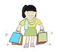 Happy woman smile two hands holding shopping bags Royalty Free Stock Photo