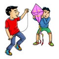 Two kids playing kite