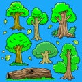 Illustration Rain forest collection and big trunk.