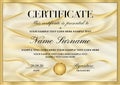 Certificate template with Guilloche pattern lines and golden frame