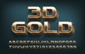 3D Gold alphabet font. Golden metal letters, numbers and symbols. Royalty Free Stock Photo