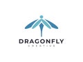 Elegant Unique Dragonfly Logo, Blue Flying Dragonfly Animal Logo Template Vector