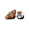 Breakfast foods icon. Croissant, coffee and berries