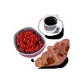 Breakfast foods icon. Croissant, coffee and berries Royalty Free Stock Photo