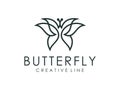 Elegant minimalist butterfly creative line art logo design vector
