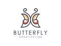 Butterfly elegant line art color logo, butterfly luxury line vector stock