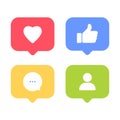 Social media notifications, Like symbol, speech bubble, Notifications, new follower, trendy