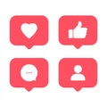 Social media notifications, Like symbol, speech bubble, Notifications, new follower, trendy