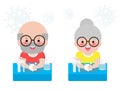 Coronavirus 2019-nCoV or Covid-19 disease prevention concept with cute senior couple washing hands with soap isolated Royalty Free Stock Photo