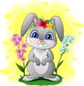 Cute cartoon rabbit standing on the grass Royalty Free Stock Photo