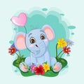 Cute baby elephant sitting in the grass Royalty Free Stock Photo