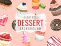 Dessert background hand drawn watercolour