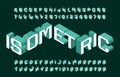 Isometric alphabet font. 3d effect wide letters and numbers.