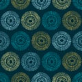 Seamless African Line Circles in Blue and Gold