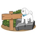 Cute dog on stone with wood sign vector Royalty Free Stock Photo