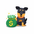 Vector cartoon character german hunting dog with money bag