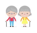 Cute elderly couple portrait, Happy grandparents, old people, senior in cartoon style isolated on white background Vector