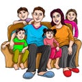 Illustration Happy family with four children in the house
