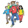 Cartoon Running people wearing masks