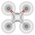 With four rotating screws. Quadcopter top view. Quadrocopter isolated on a white background.