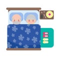 Senior couple sleeping in bed, Adult old man and old woman sleep in bed isolated on white background vector illustration in flat