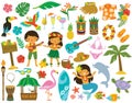 Hawaii Tropical Clipart set with kids