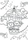 Boy and Cute bear ride on hot air balloon coloring page