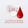 Donate Blood Concept. Heart, heartbeat and blood drop. Royalty Free Stock Photo