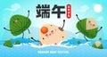 Chinese Dragon boat Race festival with rice dumplings, cute character design Happy Dragon boat festival on background greeting Royalty Free Stock Photo