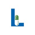 Letter L Pill or Capsule Logo Design. Alphabet Geometric Medicine Vector Graphic Icon Royalty Free Stock Photo