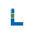 Letter L Pill or Capsule Logo Design. Alphabet Geometric Medicine Vector Graphic Icon Royalty Free Stock Photo