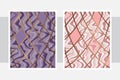 Geometric designs posters with curve gold line, grey, pastel pink, purple colors and marble texture background