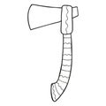 Black and white ornamental ax. Isolated hand-drawn hatchet. Tool for gardening, forestry, construction, carpentry. Logo, icon, des
