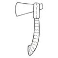 Black and white ornamental ax. Isolated hand-drawn hatchet. Tool for gardening, forestry, construction, carpentry. Logo, icon, des Royalty Free Stock Photo