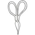 Hand-drawn scissors black and white decorated with stripes for household, cutting, gardening, needlework, creativity.