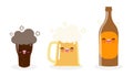 Funny mug of beer and beer bottle, dark beer cute cartoon characters Happy international beer day or friday party concept isolated